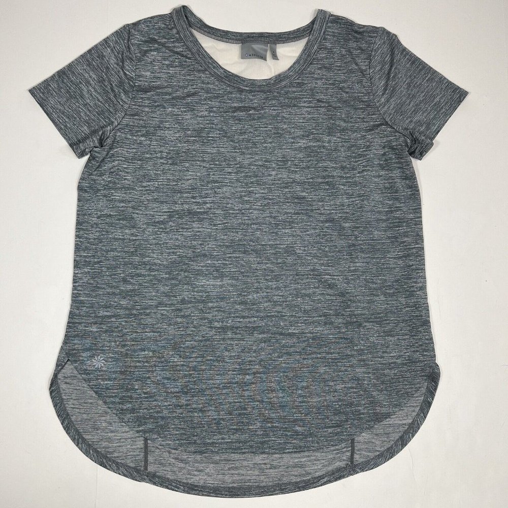 Athleta Utopia Mesh Back Wrap Split Side T-shirt Space Dye Gray Green Women's M